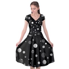 Decorative Dots Pattern Cap Sleeve Wrap Front Dress