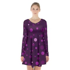 Decorative Dots Pattern Long Sleeve Velvet V-neck Dress by ValentinaDesign