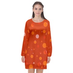 Decorative dots pattern Long Sleeve Chiffon Shift Dress 