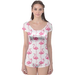 Pink Flamingos Pattern Boyleg Leotard  by Nexatart