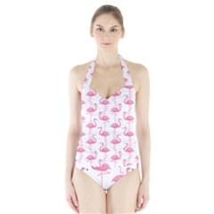 Pink Flamingos Pattern Halter Swimsuit by Nexatart