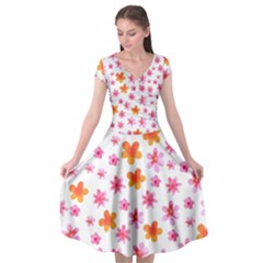 Watercolor Summer Flowers Pattern Cap Sleeve Wrap Front Dress