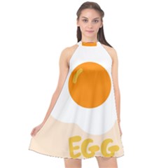 Egg Eating Chicken Omelette Food Halter Neckline Chiffon Dress 