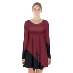 Walking Stairs Steps Person Step Long Sleeve Velvet V-neck Dress by Nexatart