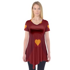 Heart Red Yellow Love Card Design Short Sleeve Tunic 