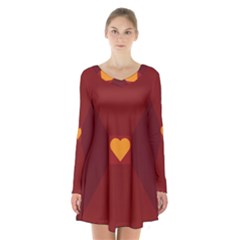 Heart Red Yellow Love Card Design Long Sleeve Velvet V-neck Dress