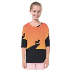 Lion Sunset Wildlife Animals King Kids  Quarter Sleeve Raglan Tee