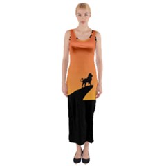 Lion Sunset Wildlife Animals King Fitted Maxi Dress by Nexatart