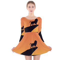 Lion Sunset Wildlife Animals King Long Sleeve Velvet Skater Dress by Nexatart