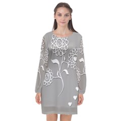 Flower Heart Plant Symbol Love Long Sleeve Chiffon Shift Dress 