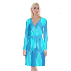 Abstract Blue Wallpaper Wave Long Sleeve Velvet Front Wrap Dress