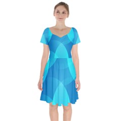 Abstract Blue Wallpaper Wave Short Sleeve Bardot Dress