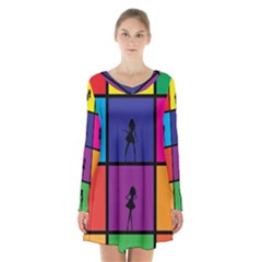 Girls Fashion Fashion Girl Young Long Sleeve Velvet V-neck Dress by Nexatart