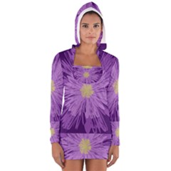 Purple Flower Floral Purple Flowers Women s Long Sleeve Hooded T-shirt by Nexatart