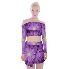 Purple Flower Floral Purple Flowers Off Shoulder Top With Skirt Set by Nexatart