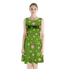 Decorative Dots Pattern Sleeveless Waist Tie Chiffon Dress by ValentinaDesign