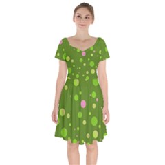 Decorative Dots Pattern Short Sleeve Bardot Dress