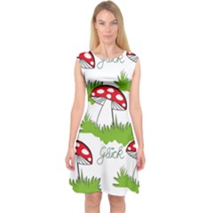 Mushroom Luck Fly Agaric Lucky Guy Capsleeve Midi Dress by Nexatart