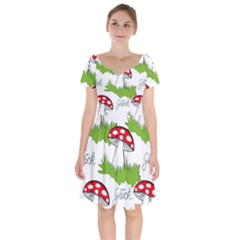 Mushroom Luck Fly Agaric Lucky Guy Short Sleeve Bardot Dress by Nexatart