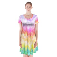 Rainbow Pontilism Background Short Sleeve V-neck Flare Dress by Nexatart