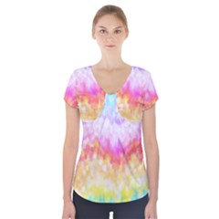 Rainbow Pontilism Background Short Sleeve Front Detail Top by Nexatart