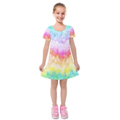 Rainbow Pontilism Background Kids  Short Sleeve Velvet Dress by Nexatart