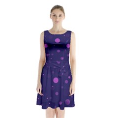 Decorative Dots Pattern Sleeveless Waist Tie Chiffon Dress by ValentinaDesign