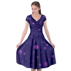 Decorative Dots Pattern Cap Sleeve Wrap Front Dress