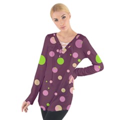 Decorative Dots Pattern Women s Tie Up Tee by ValentinaDesign