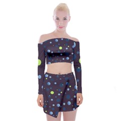 Decorative Dots Pattern Off Shoulder Top With Skirt Set