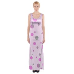 Decorative Dots Pattern Maxi Thigh Split Dress by ValentinaDesign