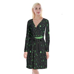 Decorative Dots Pattern Long Sleeve Velvet Front Wrap Dress