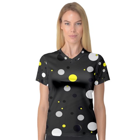 Decorative Dots Pattern Women s V-neck Sport Mesh Tee by ValentinaDesign