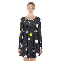 Decorative Dots Pattern Long Sleeve Velvet V-neck Dress by ValentinaDesign