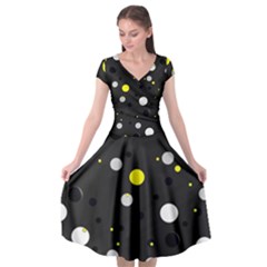 Decorative Dots Pattern Cap Sleeve Wrap Front Dress