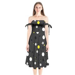 Decorative Dots Pattern Shoulder Tie Bardot Midi Dress by ValentinaDesign