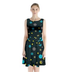 Decorative Dots Pattern Sleeveless Waist Tie Chiffon Dress by ValentinaDesign