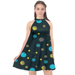 Decorative Dots Pattern Halter Neckline Chiffon Dress 