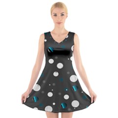 Decorative Dots Pattern V-neck Sleeveless Skater Dress by ValentinaDesign