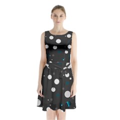 Decorative Dots Pattern Sleeveless Waist Tie Chiffon Dress by ValentinaDesign