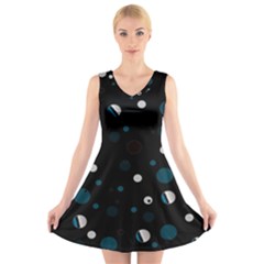 Decorative Dots Pattern V-neck Sleeveless Skater Dress by ValentinaDesign