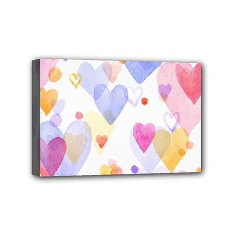 Watercolor Cute Hearts Background Mini Canvas 6  X 4  by TastefulDesigns