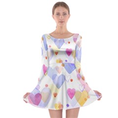 Watercolor Cute Hearts Background Long Sleeve Skater Dress by TastefulDesigns