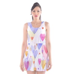 Watercolor Cute Hearts Background Scoop Neck Skater Dress by TastefulDesigns