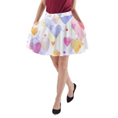 Watercolor Cute Hearts Background A-line Pocket Skirt by TastefulDesigns