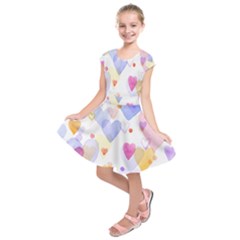 Watercolor Cute Hearts Background Kids  Short Sleeve Dress by TastefulDesigns