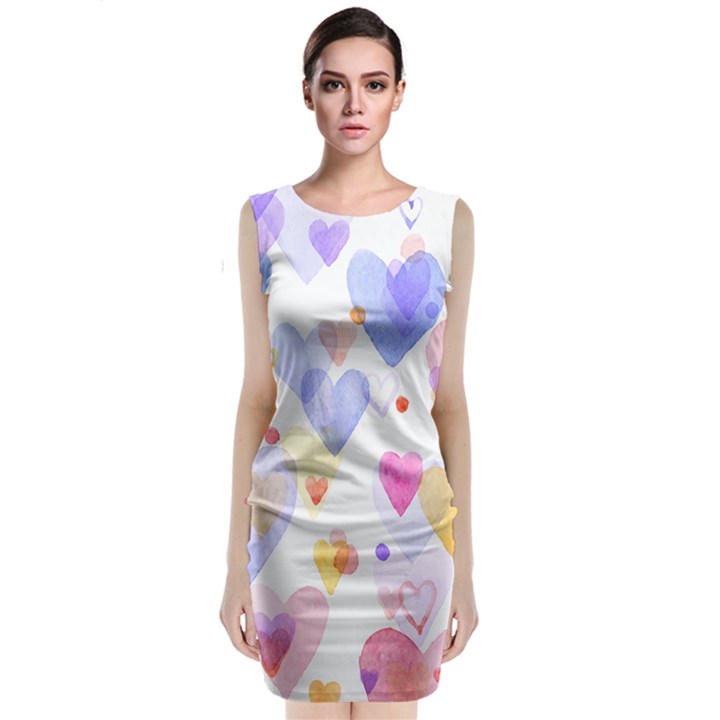 Watercolor cute hearts background Sleeveless Velvet Midi Dress