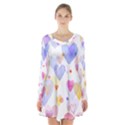 Watercolor cute hearts background Long Sleeve Velvet V-neck Dress View1