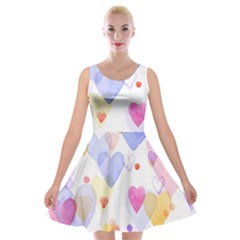 Watercolor Cute Hearts Background Velvet Skater Dress by TastefulDesigns