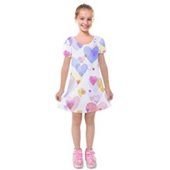 Watercolor Cute Hearts Background Kids  Short Sleeve Velvet Dress by TastefulDesigns